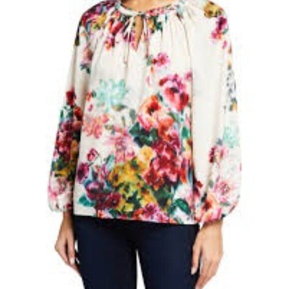 Kobi Halperin Priscilla Tie-Neck Peasant Blouse Floral Print Multicolor … - Picture 6 of 6